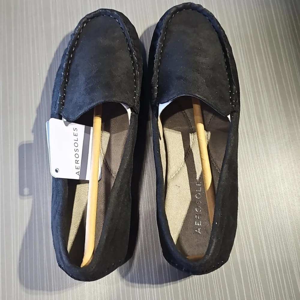 Aerosoles Women’s Size 6.5 Over Drive Loafers in Black Faux Suede Style #808 NEW